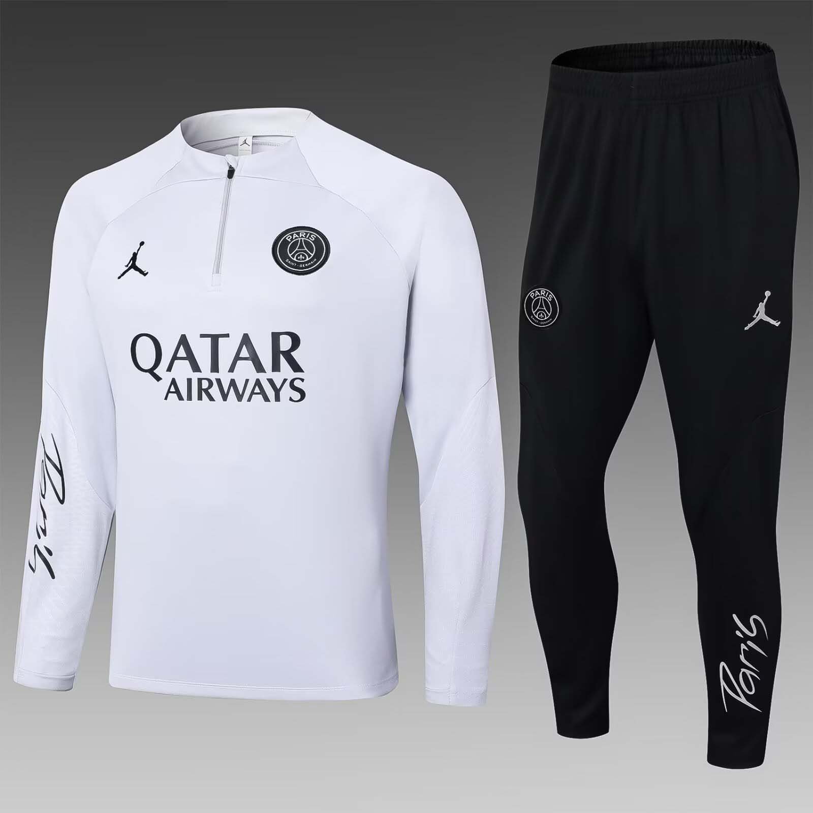 0b7ad0d6f502d52b7241d18bb97ca1c7 2023/2024 Psg Paris Saint-Germain Half-Pull Training Suit Light grey Set - Image 1