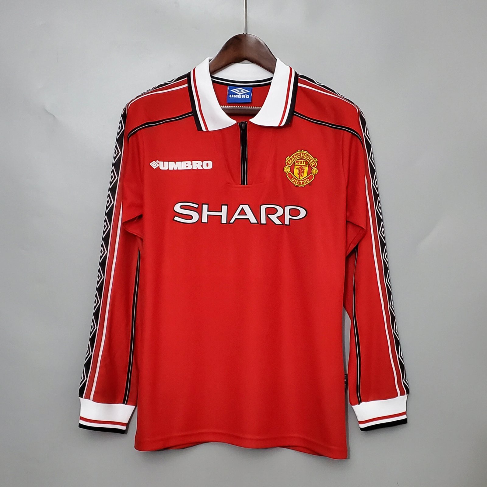 264b41ea3e14db359413810002bc18dc 1998-1999 Retro Long Sleeve Manchester United Home Football Shirt 1:1 Thai Quality - Image 1