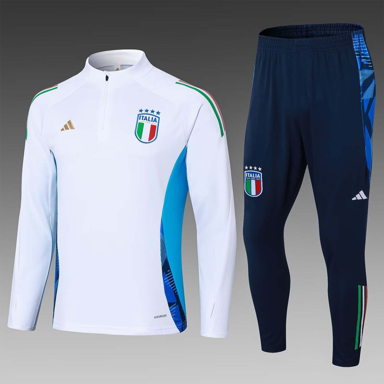 278230652398e6005ab9a4b8639e1977 2024 Italy Half-Pull Training Suit White Soccer Shirt Set - Image 1