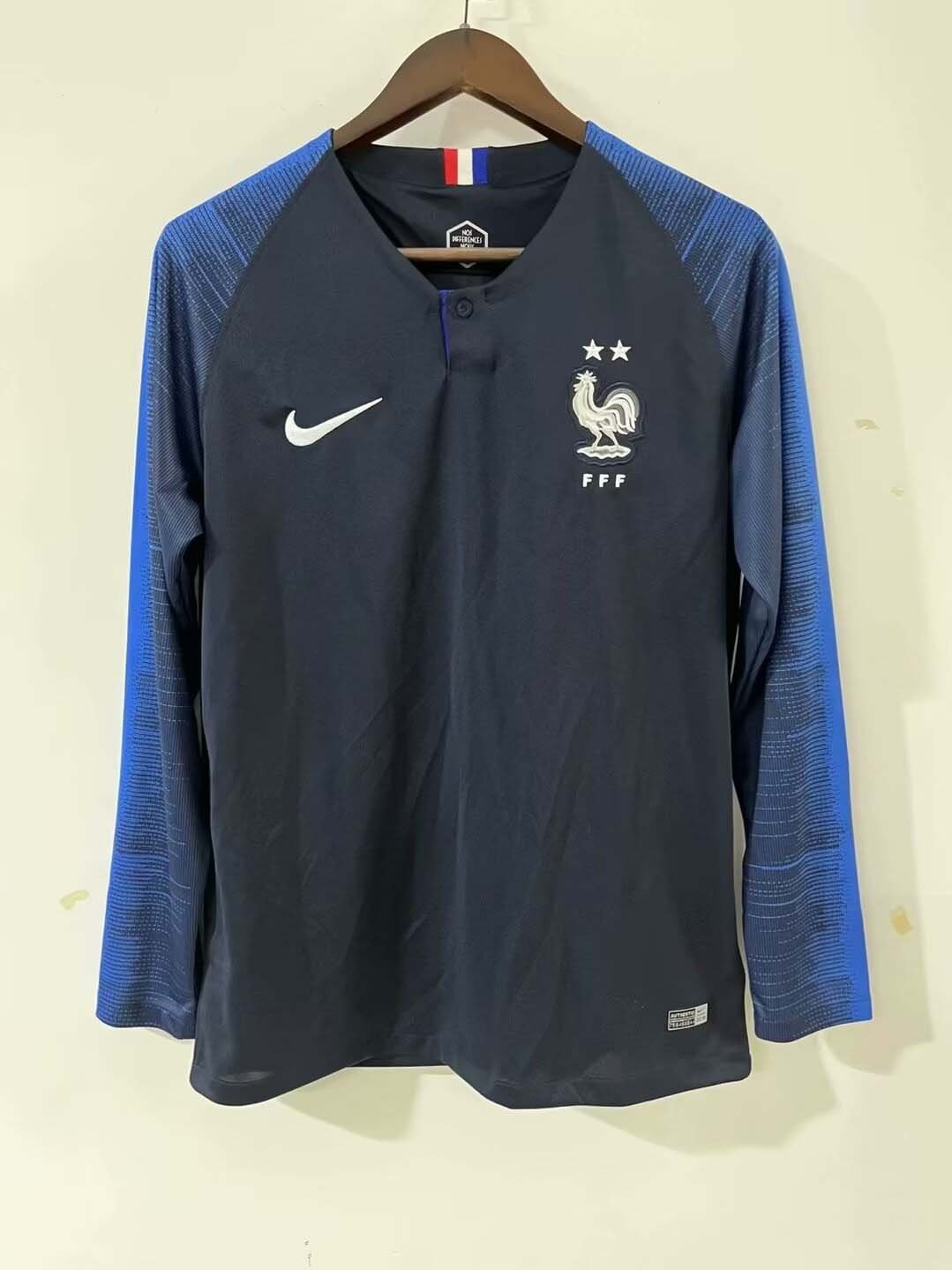 332c9fc925d3411a9da02b860226d0dc-1 2018 Retro France Home Blue Long Sleeve Soccer Jersey AAA - Image 1