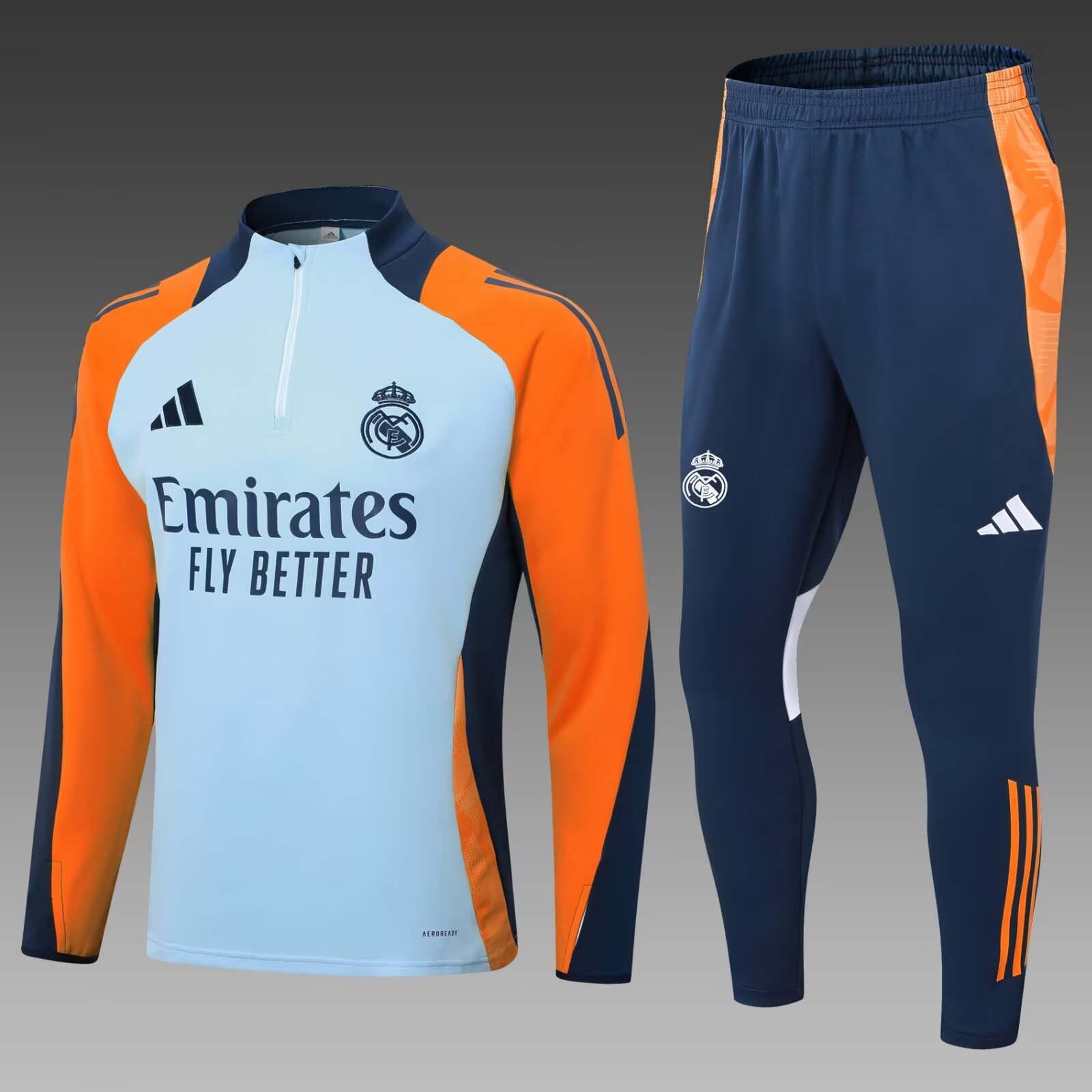 3cc5568f30454eb6263860ed84208e3b 2024/2025 Real Madrid Half-Pull Training Suit Baby blue Football Shirt 1:1 Thai Quality Set - Image 1