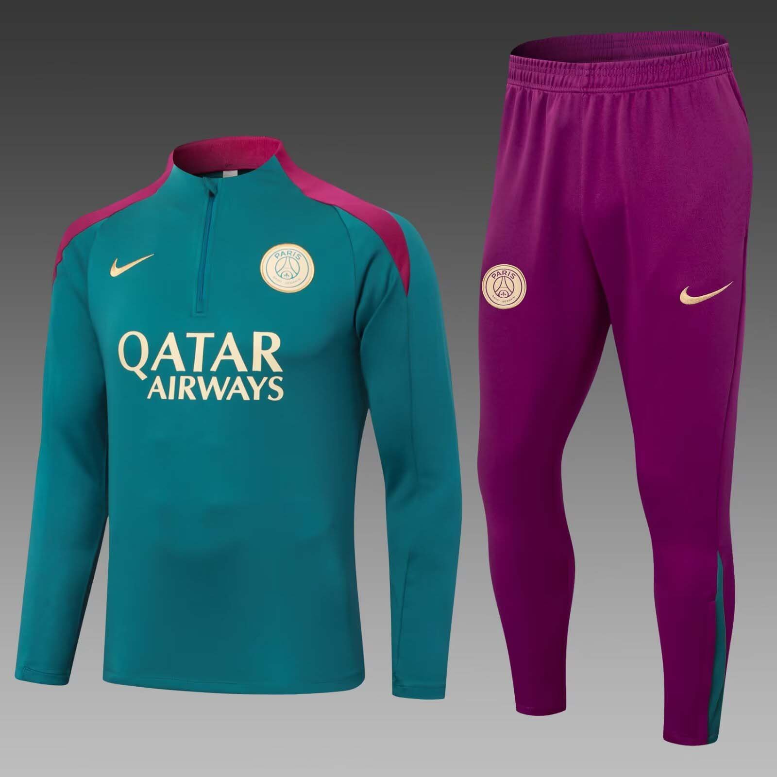 3e8853ce2304cbc98c1442796a9ca914 2024/2025 Psg Paris Saint-Germain Half-Pull Training Suit Blackish green Set - Image 1