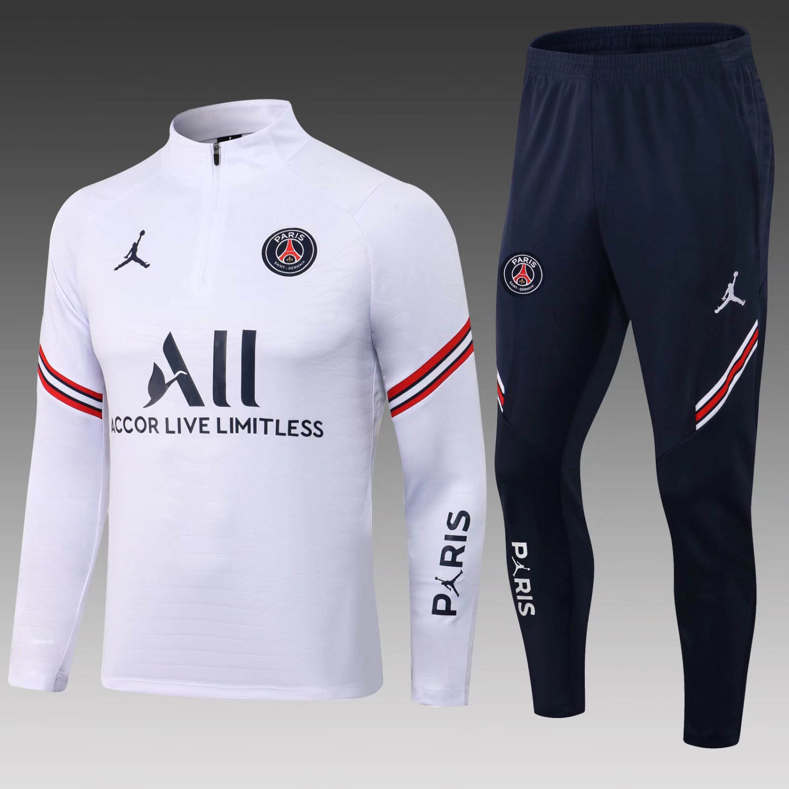 46d1c2974b06ce3e3c1e474f6ec9a8c8 2021/2022 Psg Paris Saint-Germain Half-Pull Training Suit White Set - Image 1