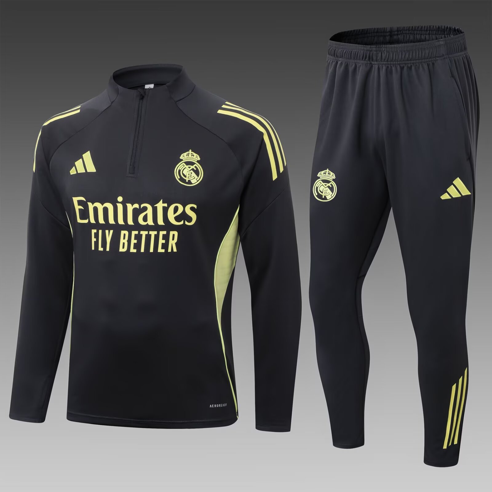 528230ceadf912bd844e5fbd46c4e57f 2025/2026 Real Madrid Half-Pull Training Suit Dark Gray Football Shirt 1:1 Thai Quality Set - Image 1