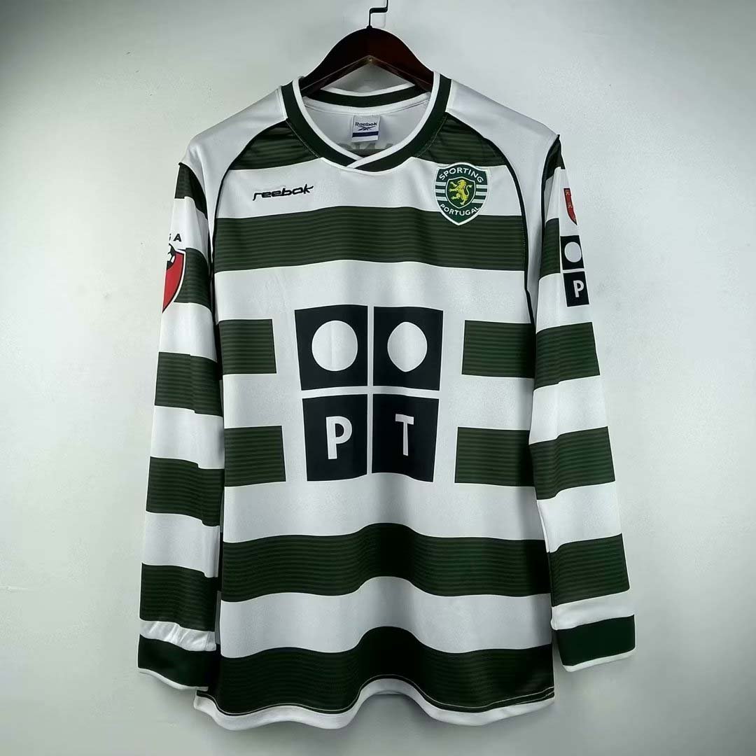 626cd7370cb9d3ab8b87044f53c62388 2002/2003 Retro Long Sleeve Sporting Lisbon Home Football Shirt 1:1 Thai Quality - Image 1