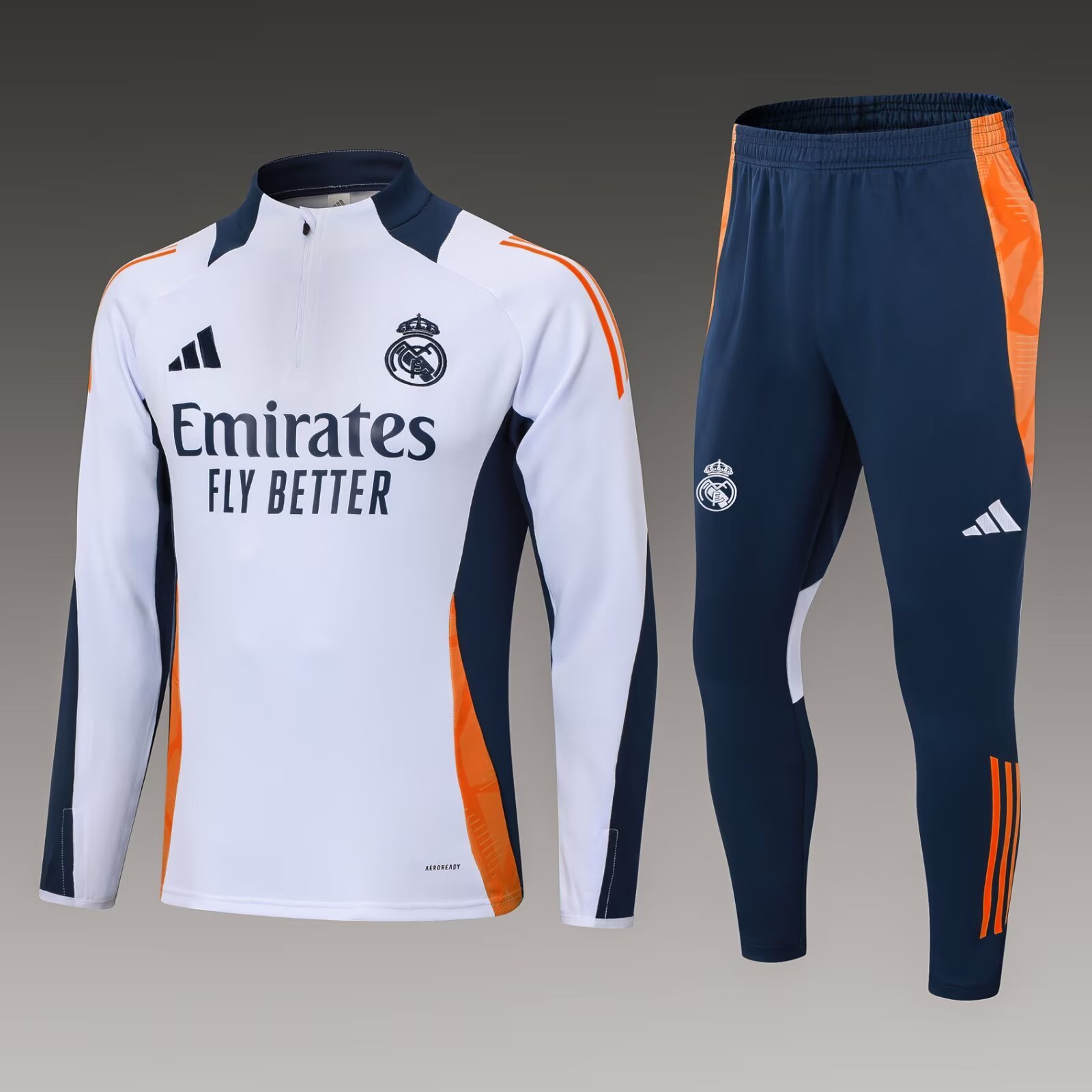 8f1c3ae4fa5ab9393659349963e48936 2024/2025 Real Madrid Half-Pull Training Suit White Football Shirt 1:1 Thai Quality Set - Image 1