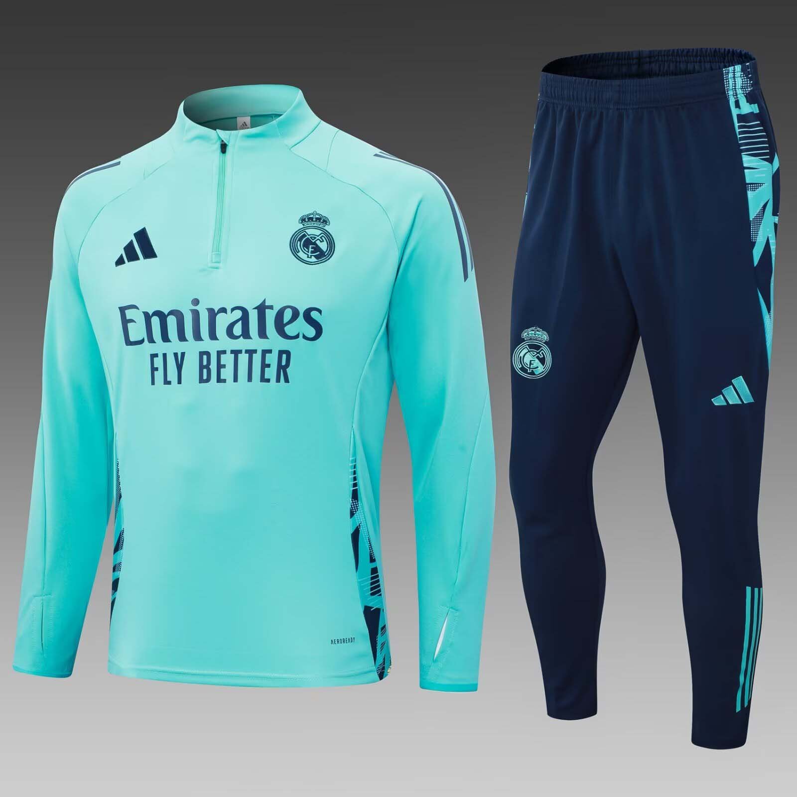 b166457adb3ef9c1f54d7a48f0036d90 2024/2025 Real Madrid Half-Pull Training Suit Light green Football Shirt 1:1 Thai Quality Set - Image 1