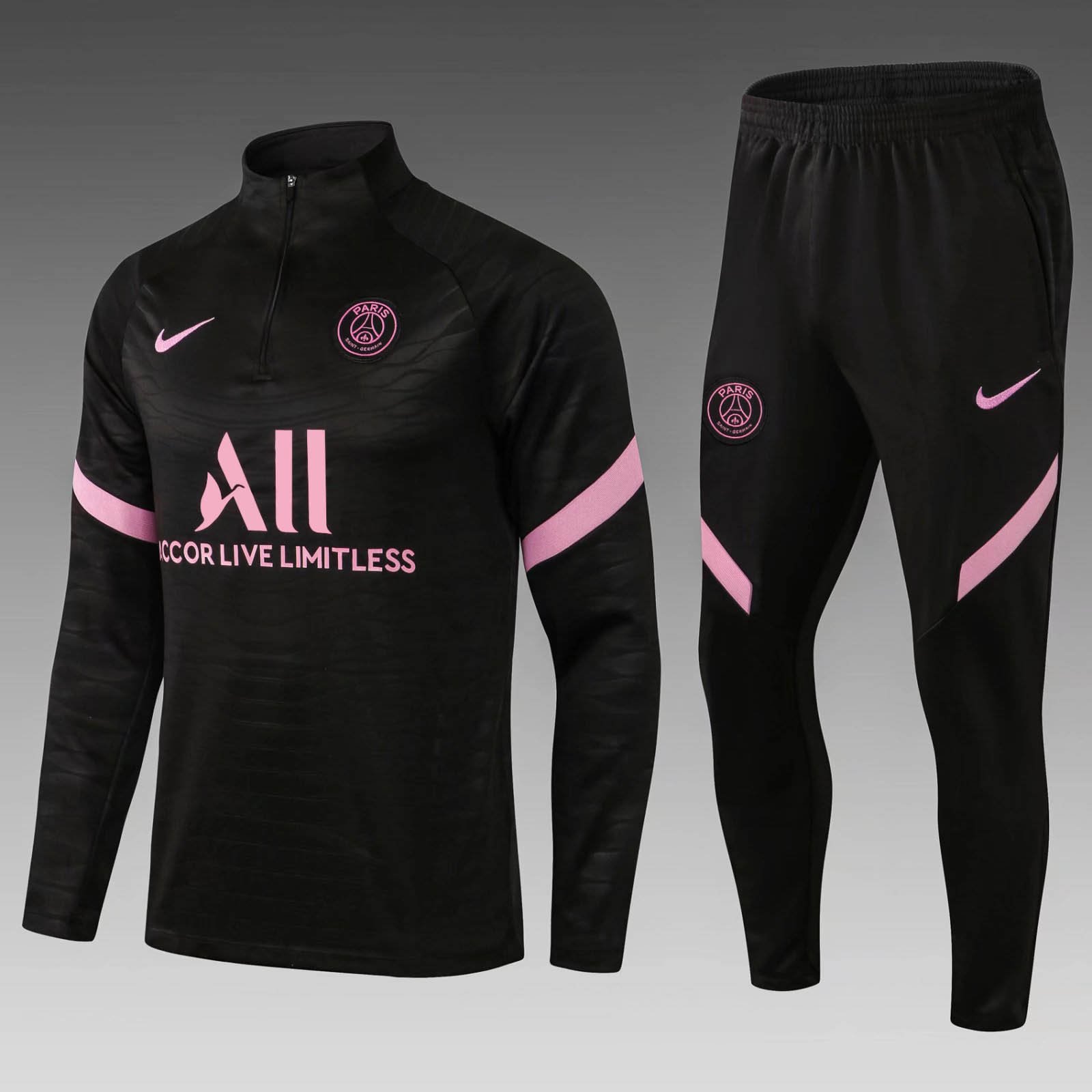 f820957301b5014f5594df1e0c61ebdf 2021/2022 Psg Paris Saint-Germain Half-Pull Training Suit Black Set - Image 1