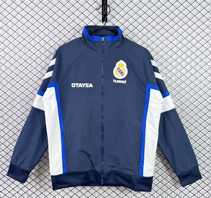 B8A6291FD5AAE8B44FBE2F2FA82DF616 Retro version 91-92 Real Madrid Blue Windbreaker Soccer Jacket - Image 1
