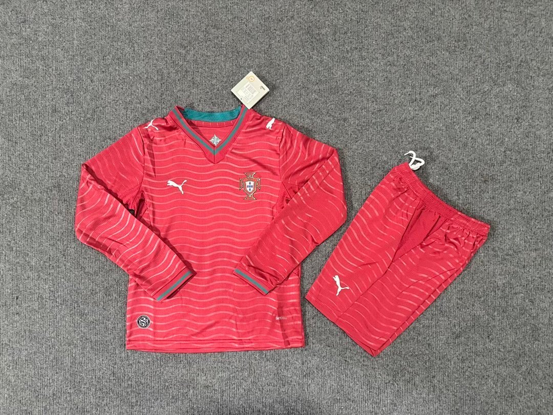 IMG_1303 2026-2027 Portugal Home Red Long Sleeve Kids/Youth Soccer Uniform - Image 1