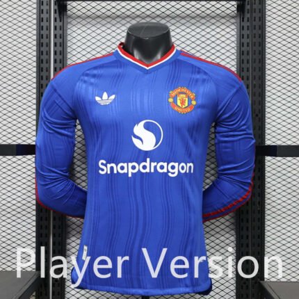 Player version 26-27 Manchester United Away Blue Long-sleeved Soccer Jersey AAA