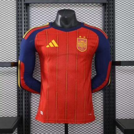 (2 star)Player Version 2026-2027 Spain Home Red Long sleeves Soccer Jersey AAA