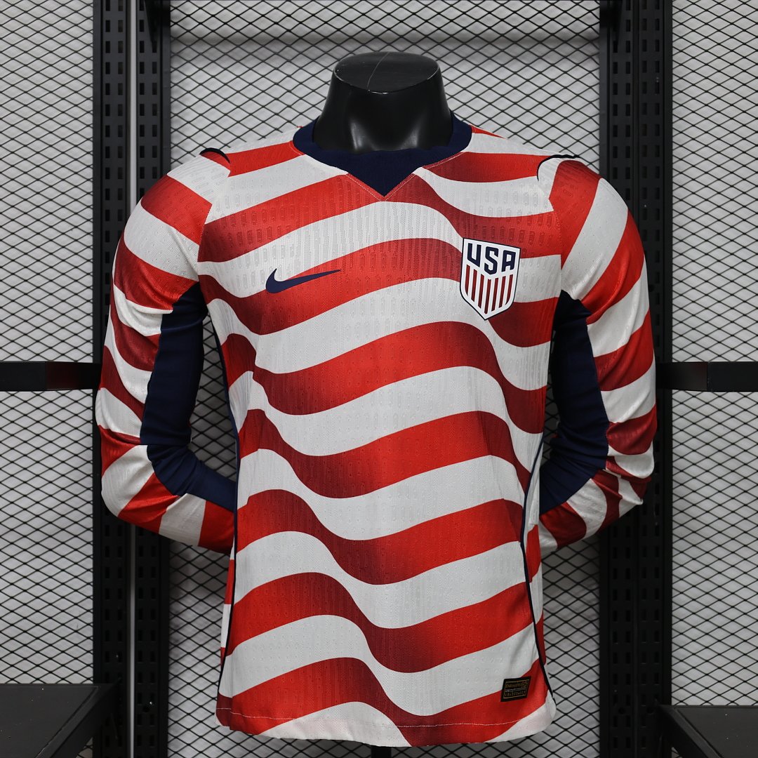 d95da5c5 Player Version 2026-2027 USA Home Red Long sleeves Soccer Jersey AAA - Image 1