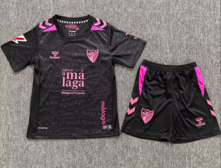 2026-27 Malaga Third  Away Black Pink kids/youth Soccer uniform
