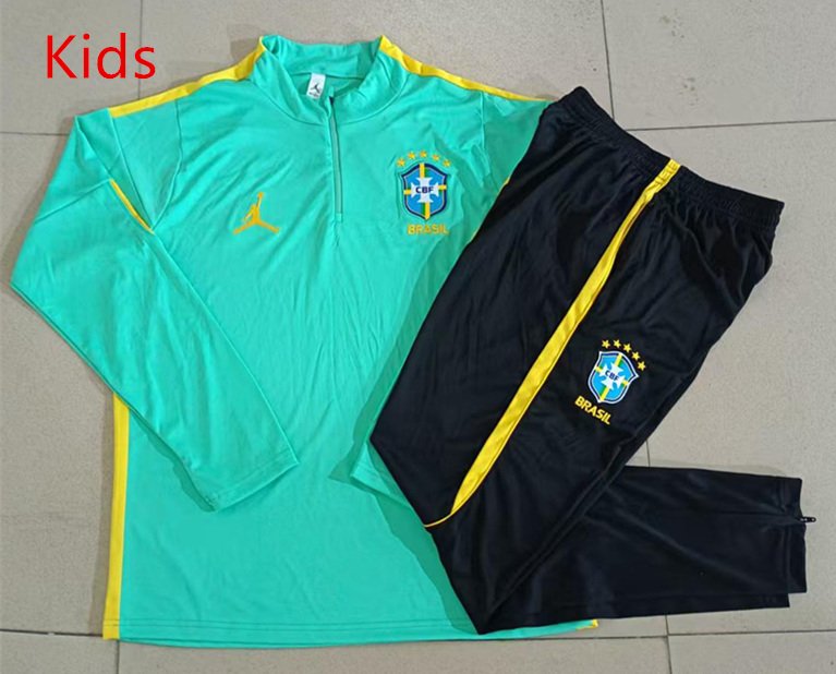 66c0867c 2026-27 Brazil Light Green Soccer kids Tracksuit Uniform - Image 1