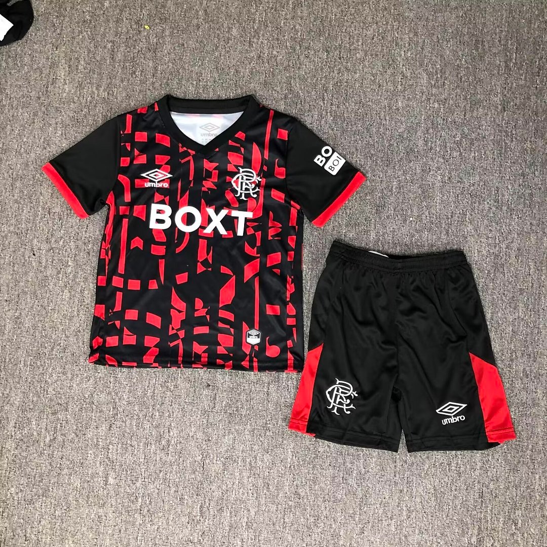 8f0a6f64 2026-2027 Rangers 2nd Away Black Red kids/youth Soccer uniform - Image 1