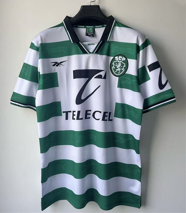 b087b2d6 Retro version 1998-1999 Sporting Lisbon Home White Green Soccer Jersey AAA - Image 1