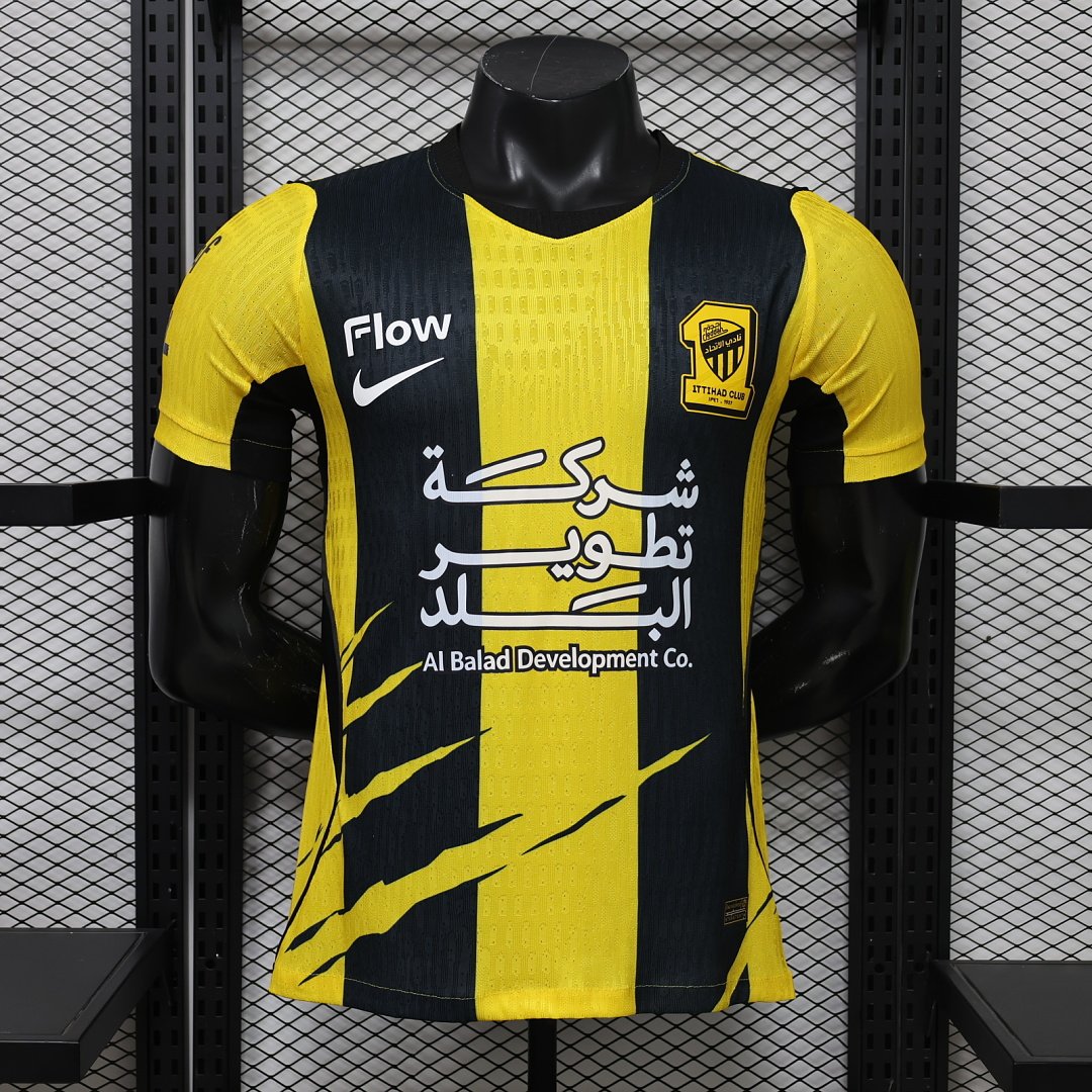 d6d418b3 with ads Player version 2026-27 Al-Ittihad Home Yellow Black Soccer Jersey AAA - Image 1