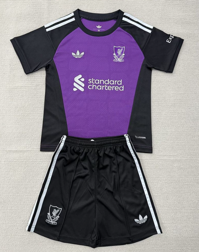 e8772d13-4b15-49f4-9499-2cf6b3e233b5 26-27 Liverpool Goalkeeper Black Purple Kids/Youth Soccer Uniform - Image 1