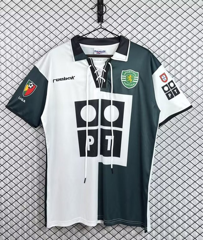 psc (2) Retro version 2002-2003 Sporting Lisbon 3rd Away White Green Soccer Jersey AAA - Image 1