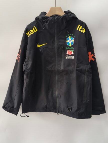 26-27 Brazil Black Windbreaker  Soccer Jacket  with hat