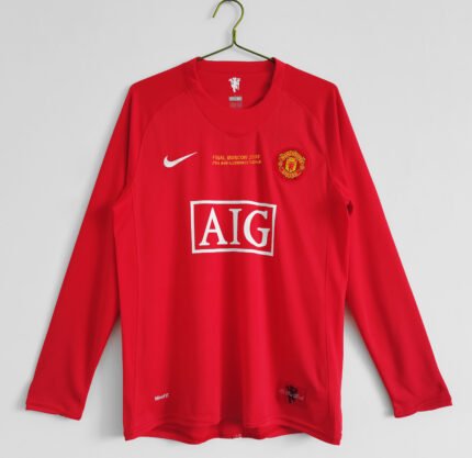 UEFA Champions League Retro version 07-08 Manchester United Home Red Long sleeves Soccer Jersey AAA