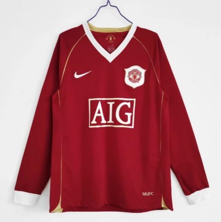 Retro version 2006-2007 Manchester United Home Red Long sleeves Soccer Jersey AAA