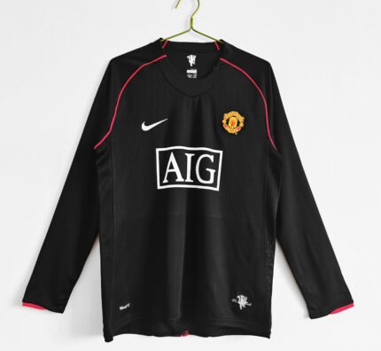 Retro version 2007-2008 Manchester United Away Black Long sleeves Soccer Jersey AAA